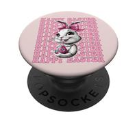 Happy Easter Bunny Rabbit Girl Coquette Bow Ruban Rose PopSockets PopGrip Adhésif