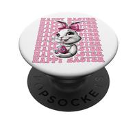 Happy Easter Bunny Rabbit Girl Coquette Bow Ruban Rose PopSockets PopGrip Adhésif