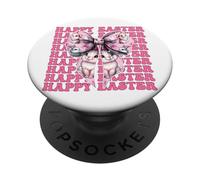 Happy Easter Bunny Rabbit Girl Coquette Bow Ruban Rose PopSockets PopGrip Adhésif