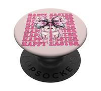 Happy Easter Bunny Rabbit Girl Coquette Bow Ruban Rose PopSockets PopGrip Adhésif