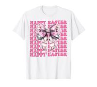 Happy Easter Bunny Rabbit Girl Coquette Bow Ruban Rose T-Shirt
