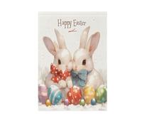 Happy Easter Cartoon Cute White Rabbit Garden Flag Set Seasonal Colorful Banner for Outdoor Decoration 28x40 Double Face