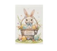 Happy Easter Cartoon Cute White Rabbit Spring Outdoor Flags Easter Banner for Porche Decoration 28x40 Double Face