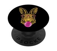 Happy Easter Cute Bunny Face with Bubble Gum Leopard Glasses PopSockets PopGrip Adhésif