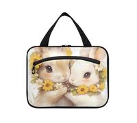 Happy Easter Cute Bunny White Hanging item Travel Bag with Hook Designer Fashion Quilted Makeup Bag for Travel Must Holiday envase para perfume de L, Happy Easter Cute Bunny Blanc, Large