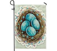 Happy Easter Egg Garden Flag Country Bird Nid Farmhouse Floral Rustic Plants Blue Linen Mini Heavy Thick Home Party Intérieur Extérieur Patio Box Lawn Outdoor Front Yard Flag 30,5 x 45,7 cm