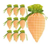 Happy Easter Egg Hunt Bags, 10-Piece Easter Carrot Bags, Kids Drawstring Party Favor Basket Stuffers, Fun & Adorable Design, High-Quality, .9x4.7 Inches Perfect Size For Candy & Treats