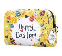 Happy Easter Egg Yellow Cosmetic Bag for Women Travel Toiletries Bags Large Makeup Handy Pouch Organizer Bag with Zipper, multicolore, 18.5x7.5x13cm/7.3x3x5.1in, Trousse de toilette