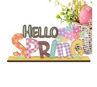 Happy Easter Table Sign, Wood Easter Flower & Bunny Decor, 3.54x7.87in Collectible Craft Holiday Favor, Rabbit Table Centerpiece for Eastern Home Dining Decoration