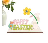 Happy Easter Table Sign, Wooden Easter Bunny Decor, Flower Rabbit Tabletop Centerpiece, Holiday Art Craft Favor, Home Dining Table Decoration, 7.48x5.08 inches, Multicolor