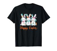 Happy Easter Trois Lapins printaniers houblonneux Floral Prairie printanière T-Shirt