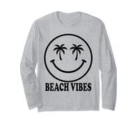 Happy Face Palmiers Summer Beach Vacation Graphic Manche Longue