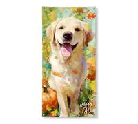 Happy Fall Bannière de couverture de porte, mignon chien golden retriever, décoration colorée de feuilles d'automne, décoration d'intérieur ou d'extérieur, célébration saisonnière 91,4 x 183 cm