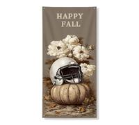 Happy Fall Bannière décorative vintage sur le thème de la citrouille et du football, décoration de porte d'entrée, fournitures de festival d'automne pour intérieur et extérieur, 91,4 x 183 cm