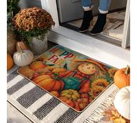 Happy Fall Paillasson coloré épouvantail pour décoration extérieure et intérieure en caoutchouc imperméable, antidérapant, contrôle de la poussière, facile à nettoyer, 73,6 x 43,2 cm