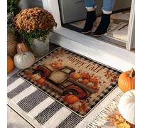 Happy Fall Paillasson rustique avec citrouilles pour décoration intérieure et extérieure en caoutchouc antidérapant et imperméable, facile à nettoyer, 73,6 x 43,2 cm