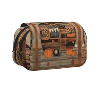 Happy Fall Trousse à crayons double couche à rabat de grande capacité pour 50 stylos, support de papeterie en polyester durable pour l'école, les voyages artistiques (imprimé intégral)