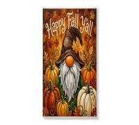 Happy Fall Y'all Bannière décorative pour porte d'entrée, nain d'automne, citrouilles, feuilles, décoration de porte d'entrée, décoration d'intérieur et d'extérieur, toile de fond à suspendre