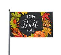 Happy Fall Y'all Drapeau d'extérieur en polyester avec œillets en laiton, drapeaux de 3 x 5 pi