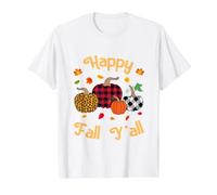 Happy Fall Y'all Léopard Citrouille Saison Automne Femmes Filles T-Shirt Graphique avec Valeur