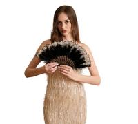 Happy Feather Éventail brodé en Plumes de Marabout - Style Vintage années 1920 - pour soirée déguisée, Danse