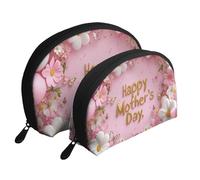 Happy Flowers and Butterflies with Golden Cursive Script (1) Trousse de maquillage imprimée 2 pièces Portable Shell Trousse de toilette de voyage, blanc, Taille unique