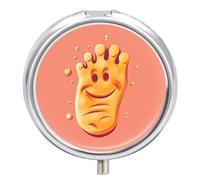 Happy Foot - Petit pilulier à 3 compartiments avec miroir pour sac à main et poche - Organiseur de médicaments de voyage quotidien - Boîte à médicaments ronde en métal