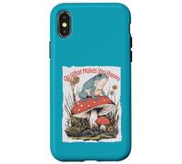 Happy Frog on Champignon Cottagecore Cute Toadstool Art Coque pour iPhone X/XS