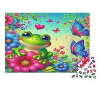Happy Frog on Lily Pad Under Sunny Sky Puzzle 1000 Pieces Cadeau Unique Jeu Éducatif Challenge Toy À De Qualité Supérieure Peinture Art pour Adultes Et Enfants 38x26cm/1000pcs