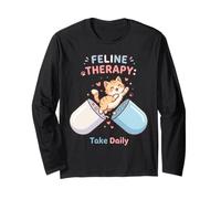 Happy Funny Cat Lover Feline Therapy Take Daily Cute Humour Manche Longue