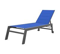 Happy Garden Bain de Soleil Barbados en textilène Bleu foncé et Aluminium Anthracite. Transat d'extérieur Multi Position.