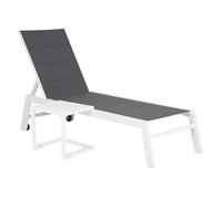 Happy Garden Bain de Soleil Barbados en textilène Gris et Aluminium Blanc + Table d'appoint. Transat d'extérieur Multi Position.