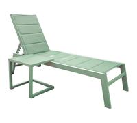 Happy Garden Bain de Soleil Barbados en textilène Vert Sauge et Aluminium Vert Sauge + Table d'appoint. Transat d'extérieur Multi Position.
