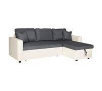 Happy Garden Canapé d'angle Convertible Clark 3 Places en Tissu et Simili Gris chiné et Blanc Canapé avec méridienne réversible et Coffre de Rangement.