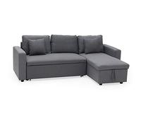 Happy Garden Canapé d'angle Convertible Clark 3 Places en Tissu Gris. Canapé avec méridienne réversible et Coffre de Rangement.