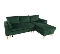 Canapé D'angle Convertible James 3 Places En Velours Vert Vert