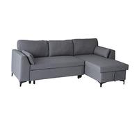 Happy Garden Canapé d'angle Convertible Logan 3 Places en Tissu Gris. Canapé avec méridienne réversible et Coffre de Rangement.