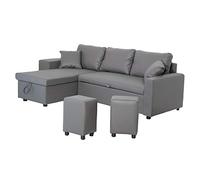 Happy Garden Canapé d'angle Convertible Tony 3 Places en Simili Gris. Canapé avec méridienne réversible, Coffre de Rangement et poufs.