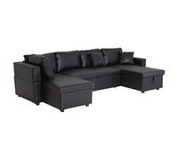 Happy Garden Canapé panoramique Convertible Scott 4 Places en Simili Noir. Canapé avec méridiennes et Coffre de Rangement.