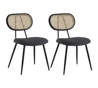 Happy Garden Chaise de Salle à Manger Vintage Elena en cannage et Tissu Boucle Gris, Pieds en métal Noir