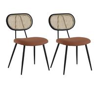 Happy Garden Chaise de Salle à Manger Vintage Elena en cannage et Tissu Boucle Rouille, Pieds en métal Noir