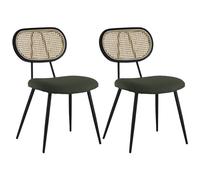 Happy Garden Chaise de Salle à Manger Vintage Elena en cannage et Tissu Boucle Vert Kaki, Pieds en métal Noir