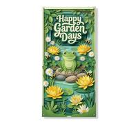 Happy Garden Days Bannière décorative pour porte d'entrée, motif amphibien et fleur, décoration d'intérieur ou d'extérieur, toile de fond saisonnière à suspendre 91,4 x 183 cm