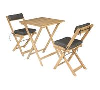 Happy Garden Ensemble Table et chaises 2 Places BENAGIL en Acacia avec Coussins Gris - Salon de Jardin Pliant