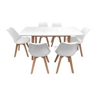 Ensemble Table Extensible 120/160cm Helga Et 6 Chaises Nora Blanc Blanc