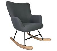 Happy Garden Fauteuil à Bascule Kaira, Rocking Chair, Tissu Boucle Gris, Structure en métal et piètement en Bois d'hévéa,