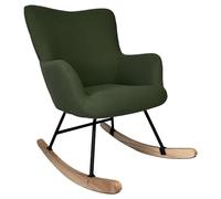 Happy Garden Fauteuil à Bascule Kaira, Rocking Chair, Tissu Boucle Vert Kaki, Structure en métal et piètement en Bois d'hévéa,