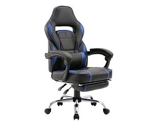 Happy Garden Fauteuil de Gamer Noir et Bleu Link, Chaise Gaming, siège de Bureau Ergonomique, Soutien Lombaire, Appui-tête, Pivotant, Hauteur réglable, Dossier inclinable, Repose-Pieds télescopique