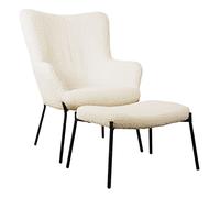 Happy Garden Fauteuil EIRA – tissu bouclette écru avec repose-pieds
