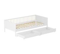 Happy Garden Lit 190x90cm en Bois Blanc Adam, avec sommier à Lattes - Structure en Bois, Facile à Monter, barreaux de sécurité et Deux Grands tiroirs de Rangement